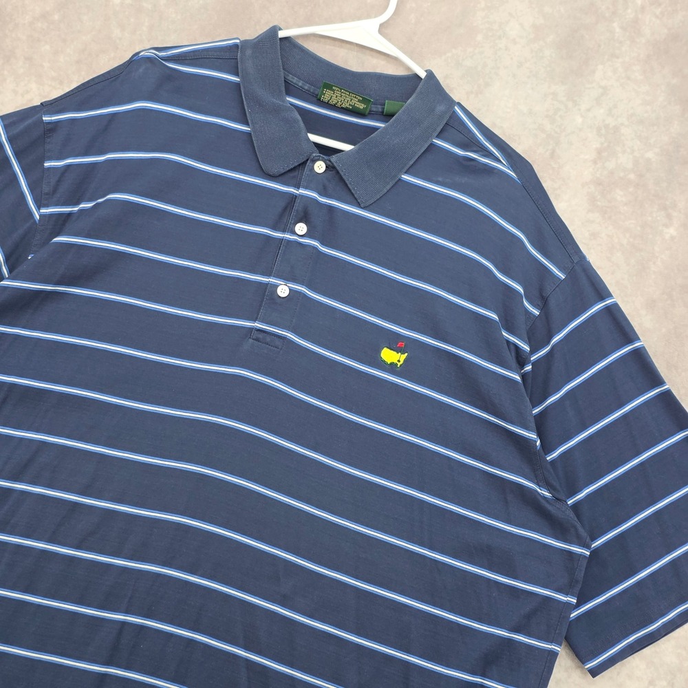 Amen Corner Masters Golf Polo Shirt Mens XXL Navy Blue Striped Pima Pinhole
